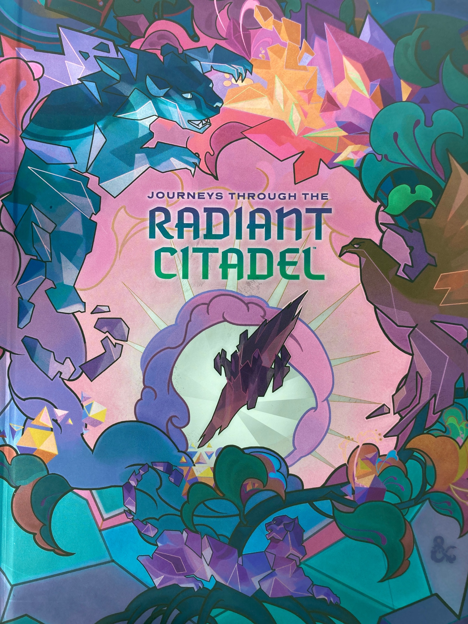 This is an image of the cover of the Journeys Through the Radiant Citadel; stylized beings in rainbow-like colors.